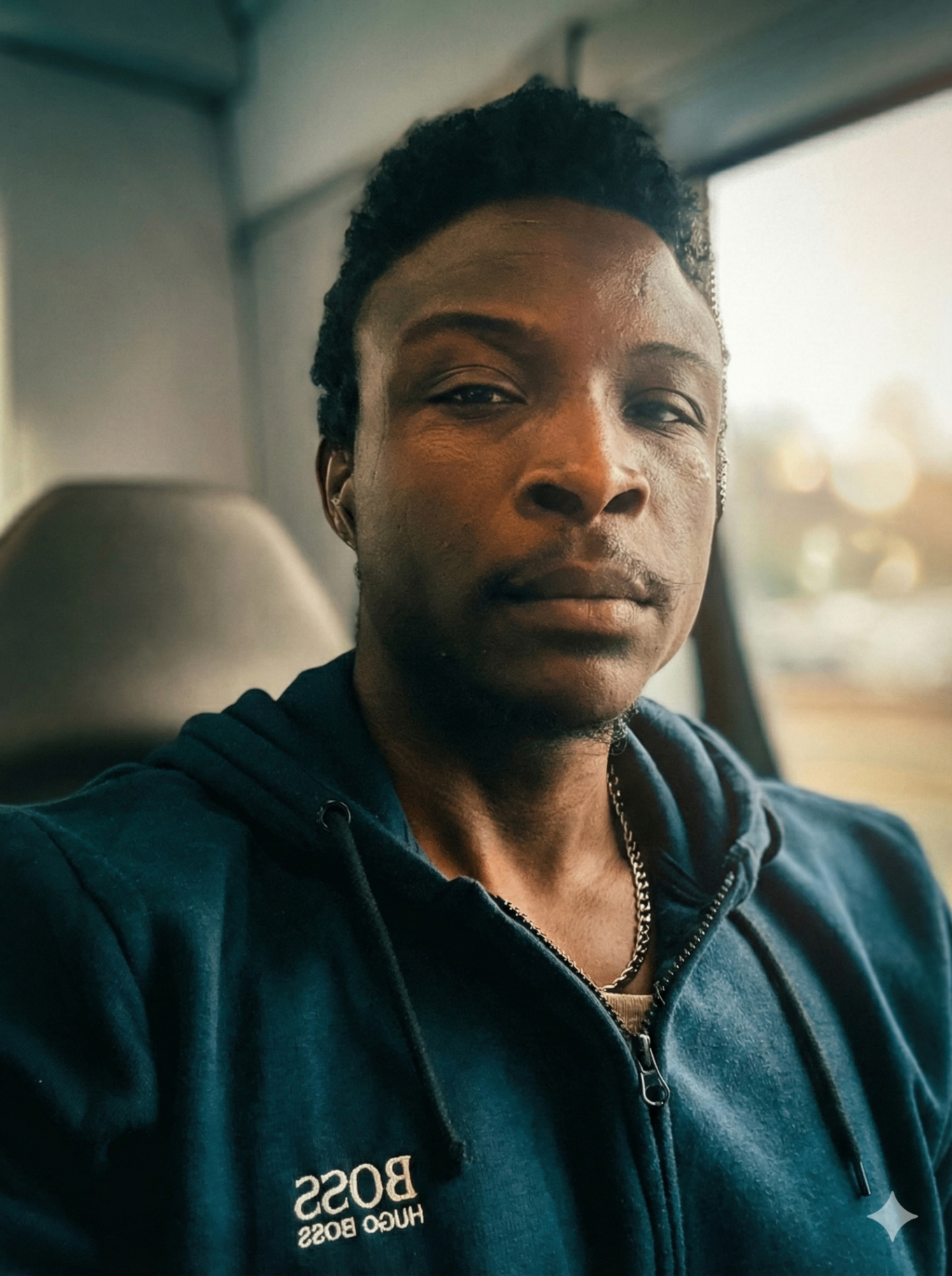 Jin Kalif portrait in a blue hoodie